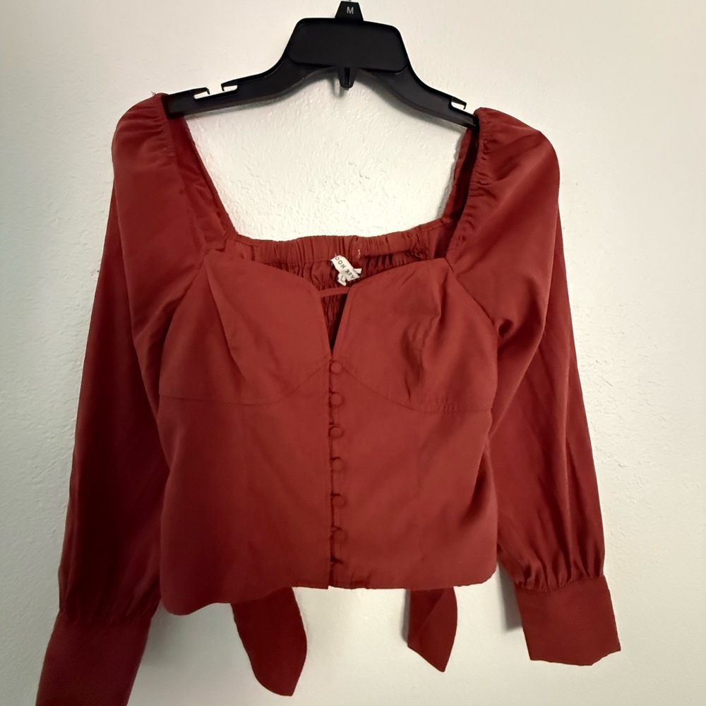 Moon River Terracotta Button-Up Blouse